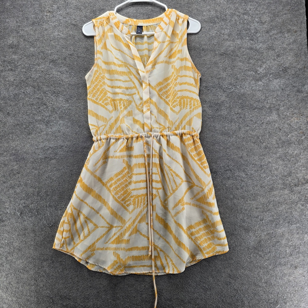 Gap Dress Womens M Yellow Geometric Sundress Sleeveless V-Neck Lined Chiffon